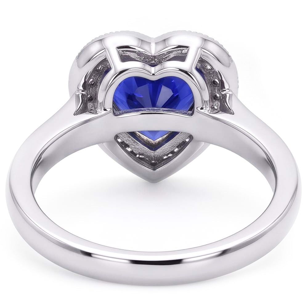 Natural Real ( Not Lab Grown )  Gemstone Engagement Halo Ring Heart Sri Lankan Sapphire 2 Carats