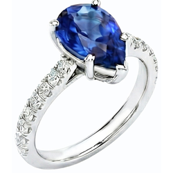 Natural Real ( Not Lab Grown )  Gemstone Engagement Ring Pear Ceylon Sapphire Pave Set 3.50 Carats