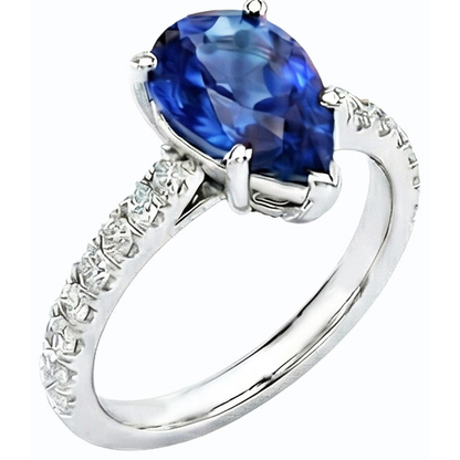 Natural Real ( Not Lab Grown )  Gemstone Engagement Ring Pear Ceylon Sapphire Pave Set 3.50 Carats
