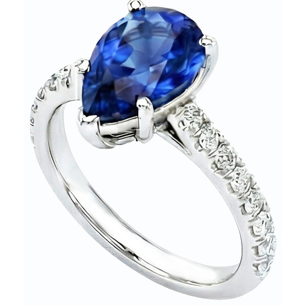 Natural Real ( Not Lab Grown )  Gemstone Engagement Ring Pear Ceylon Sapphire Pave Set 3.50 Carats