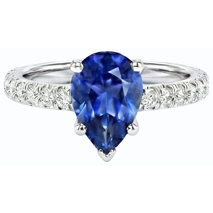 Natural Real ( Not Lab Grown )  Gemstone Engagement Ring Pear Ceylon Sapphire Pave Set 3.50 Carats