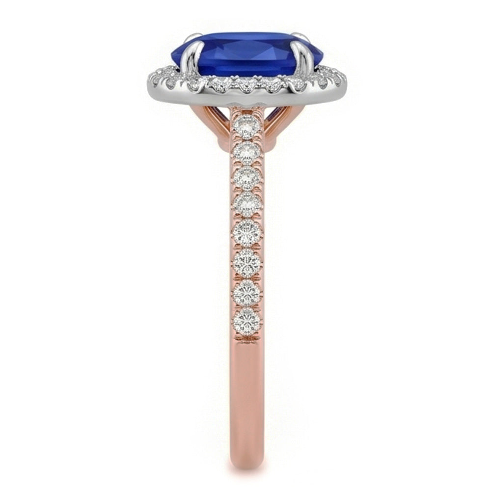 Natural Real ( Not Lab Grown )  Gemstone Halo Ring Oval SriLanka Sapphire 5 Carats Two Tone Gold 14K