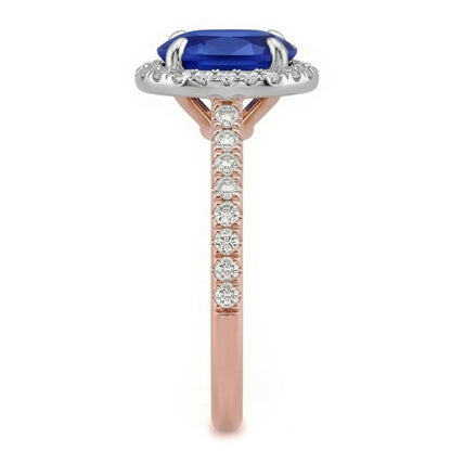 Natural Real ( Not Lab Grown )  Gemstone Halo Ring Oval SriLanka Sapphire 5 Carats Two Tone Gold 14K