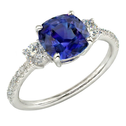 Natural Real ( Not Lab Grown )  Gemstone Jewelry Cushion Sapphire Ring 3.50 Carats 3 Stone Style