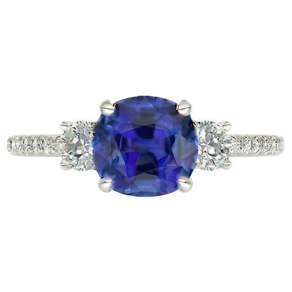 Natural Real ( Not Lab Grown )  Gemstone Jewelry Cushion Sapphire Ring 3.50 Carats 3 Stone Style