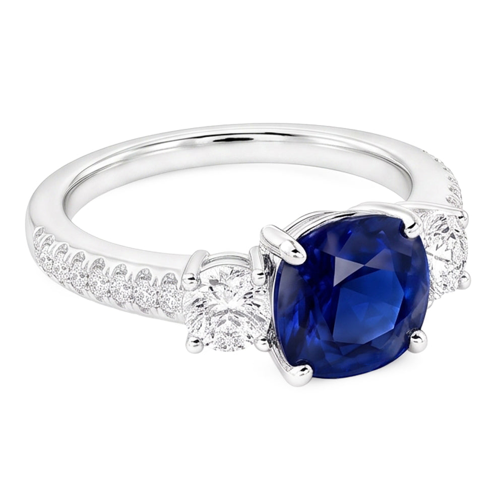 Natural Real ( Not Lab Grown )  Gemstone Jewelry Cushion Sapphire Ring 3.50 Carats 3 Stone Style