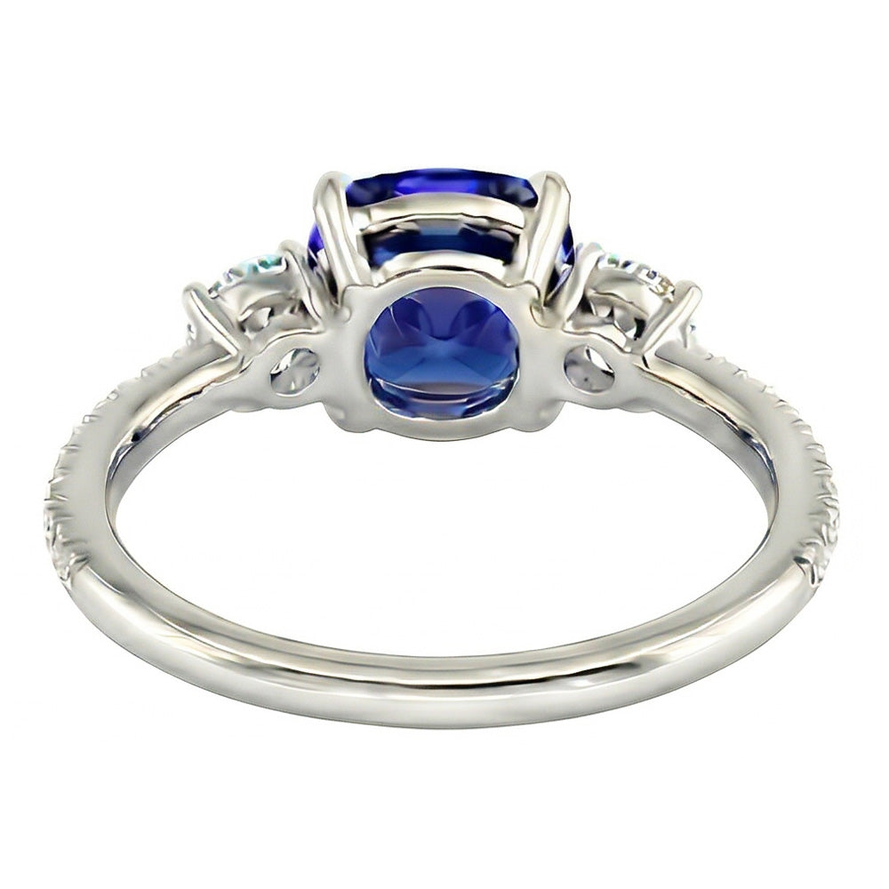 Natural Real ( Not Lab Grown )  Gemstone Jewelry Cushion Sapphire Ring 3.50 Carats 3 Stone Style