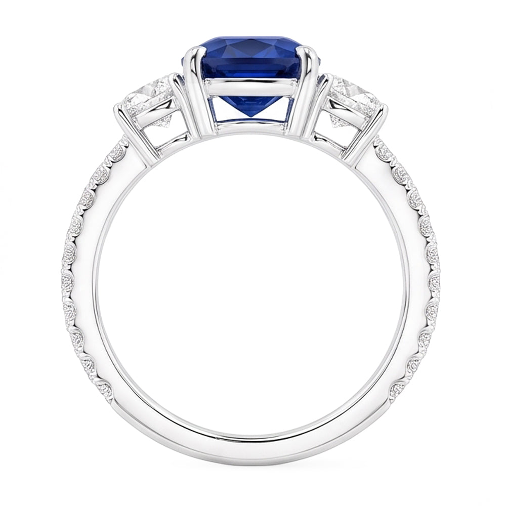 Natural Real ( Not Lab Grown )  Gemstone Jewelry Cushion Sapphire Ring 3.50 Carats 3 Stone Style