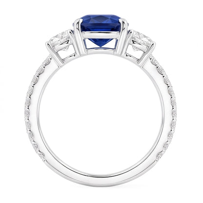 Natural Real ( Not Lab Grown )  Gemstone Jewelry Cushion Sapphire Ring 3.50 Carats 3 Stone Style