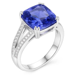 Natural Real ( Not Lab Grown )  Gemstone Jewelry Cushion Sapphire Ring 4 Carats Split Shank Jewelry