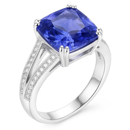 Natural Real ( Not Lab Grown )  Gemstone Jewelry Cushion Sapphire Ring 4 Carats Split Shank Jewelry