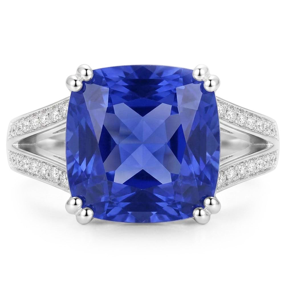 Natural Real ( Not Lab Grown )  Gemstone Jewelry Cushion Sapphire Ring 4 Carats Split Shank Jewelry