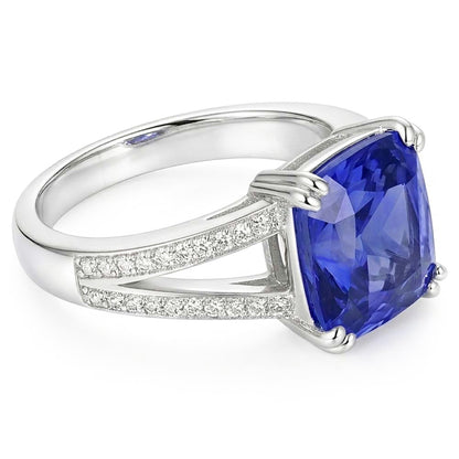 Natural Real ( Not Lab Grown )  Gemstone Jewelry Cushion Sapphire Ring 4 Carats Split Shank Jewelry