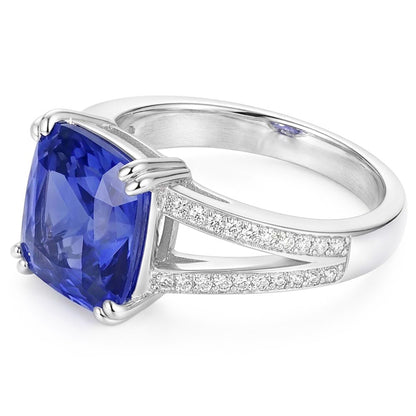 Natural Real ( Not Lab Grown )  Gemstone Jewelry Cushion Sapphire Ring 4 Carats Split Shank Jewelry