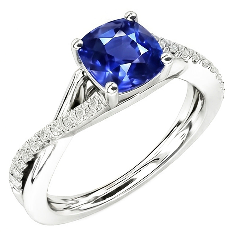 Natural Real ( Not Lab Grown )  Gemstone Jewelry Cushion Sapphire Ring Twisted Shank 2.50 Carats