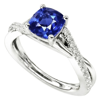 Natural Real ( Not Lab Grown )  Gemstone Jewelry Cushion Sapphire Ring Twisted Shank 2.50 Carats