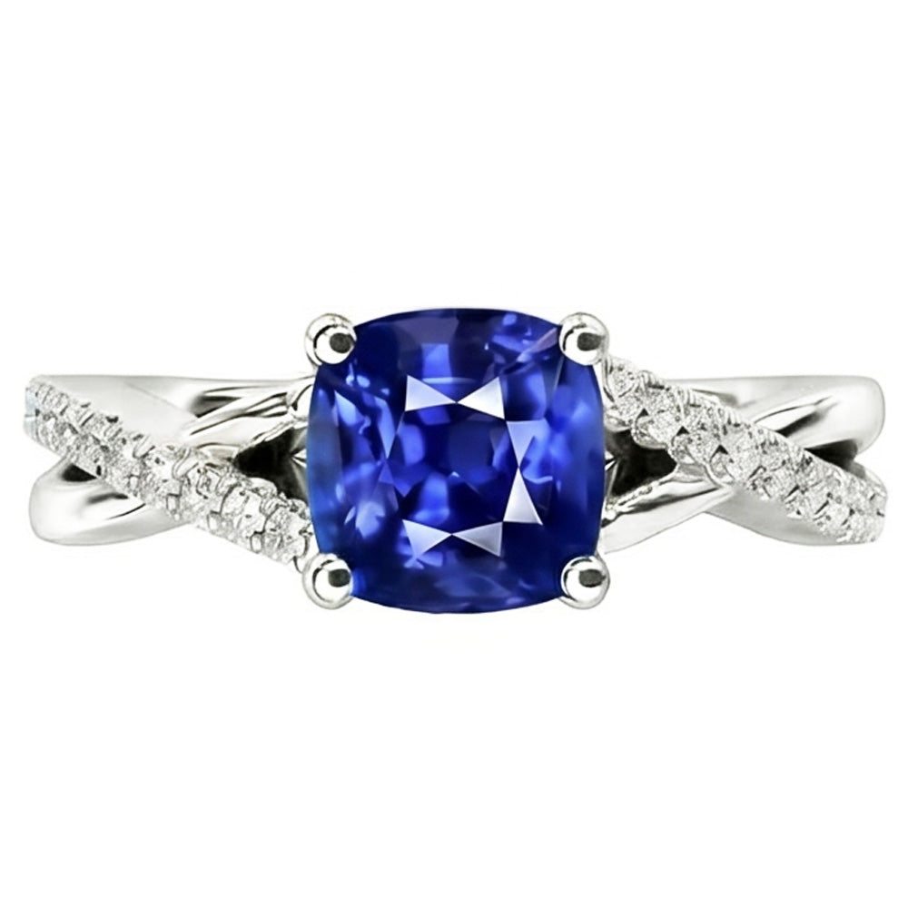 Natural Real ( Not Lab Grown )  Gemstone Jewelry Cushion Sapphire Ring Twisted Shank 2.50 Carats