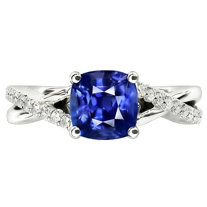 Natural Real ( Not Lab Grown )  Gemstone Jewelry Cushion Sapphire Ring Twisted Shank 2.50 Carats