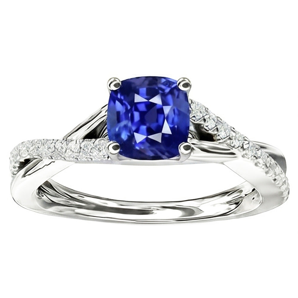Natural Real ( Not Lab Grown )  Gemstone Jewelry Cushion Sapphire Ring Twisted Shank 2.50 Carats