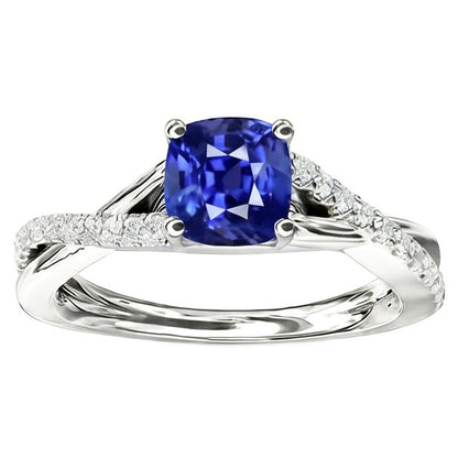 Natural Real ( Not Lab Grown )  Gemstone Jewelry Cushion Sapphire Ring Twisted Shank 2.50 Carats