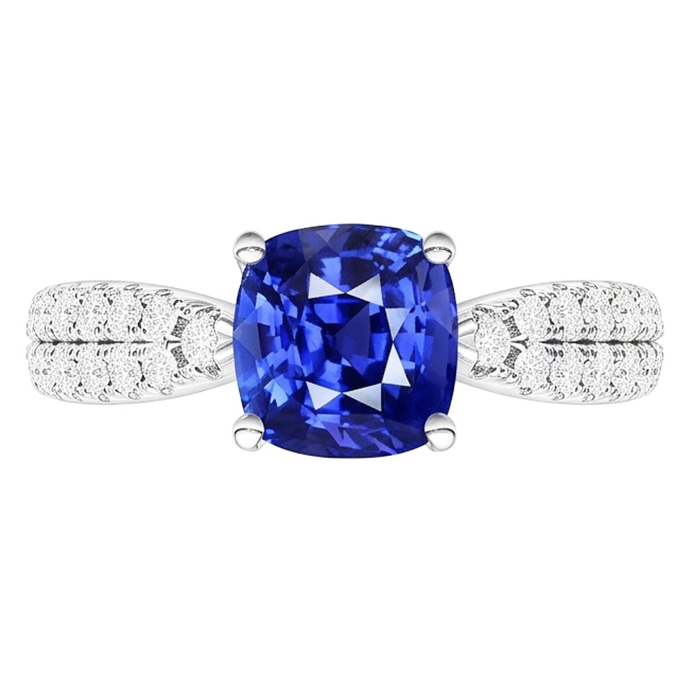 Natural Real ( Not Lab Grown )  Gemstone Jewelry Cushion Sri Lankan Sapphire Ring 3 Carats Gold 14K