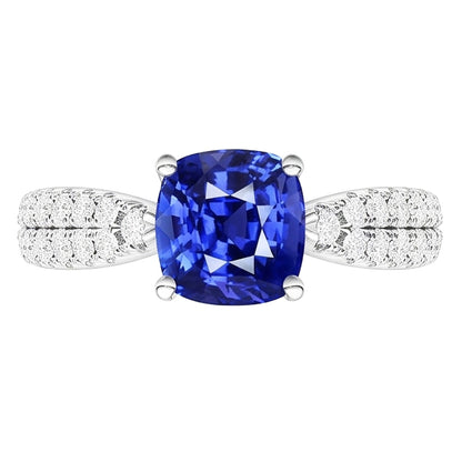Natural Real ( Not Lab Grown )  Gemstone Jewelry Cushion Sri Lankan Sapphire Ring 3 Carats Gold 14K