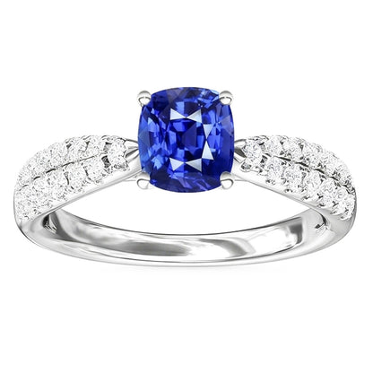 Natural Real ( Not Lab Grown )  Gemstone Jewelry Cushion Sri Lankan Sapphire Ring 3 Carats Gold 14K