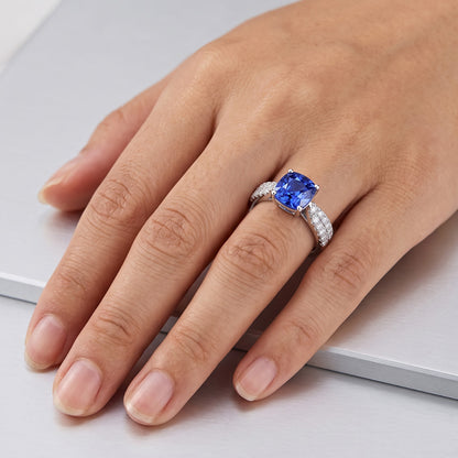 Natural Real ( Not Lab Grown )  Gemstone Jewelry Cushion Sri Lankan Sapphire Ring 3 Carats Gold 14K