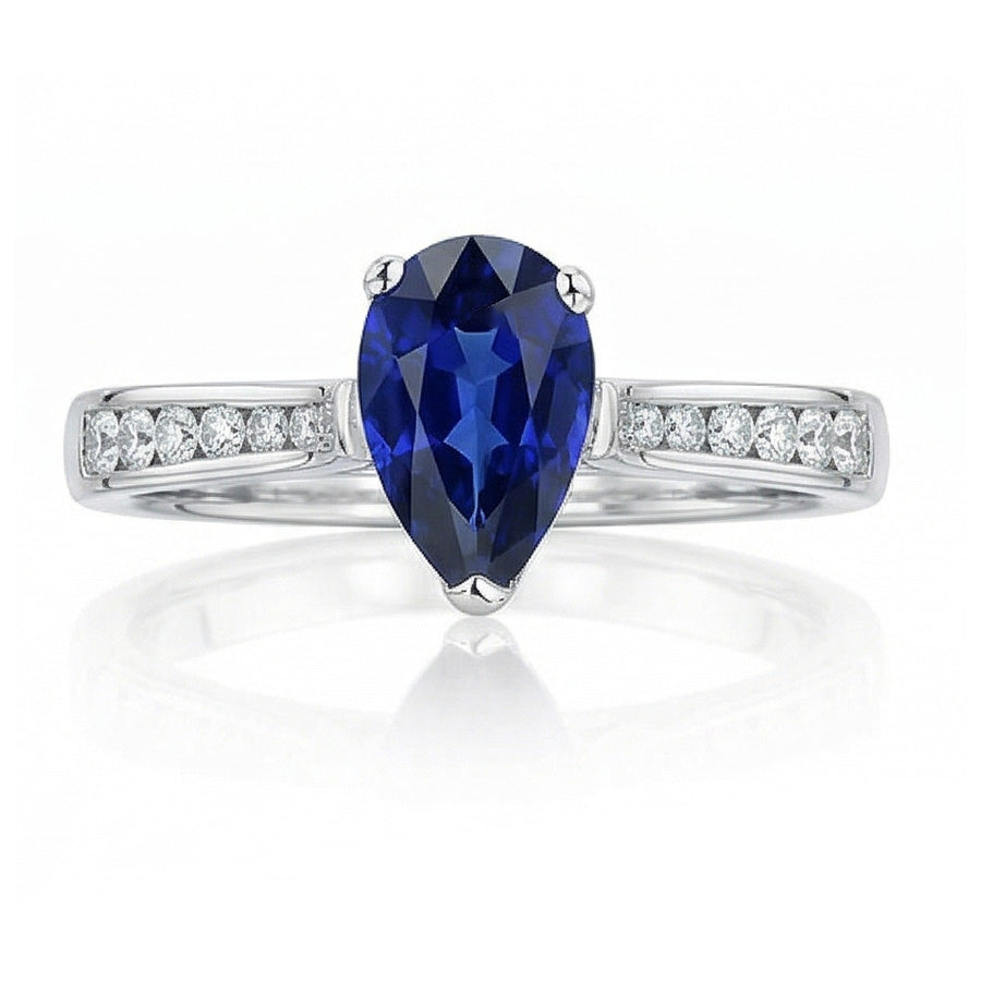 Natural Real ( Not Lab Grown )  Gemstone Jewelry Engagement Ring Pear Blue Sapphire 2 Carats
