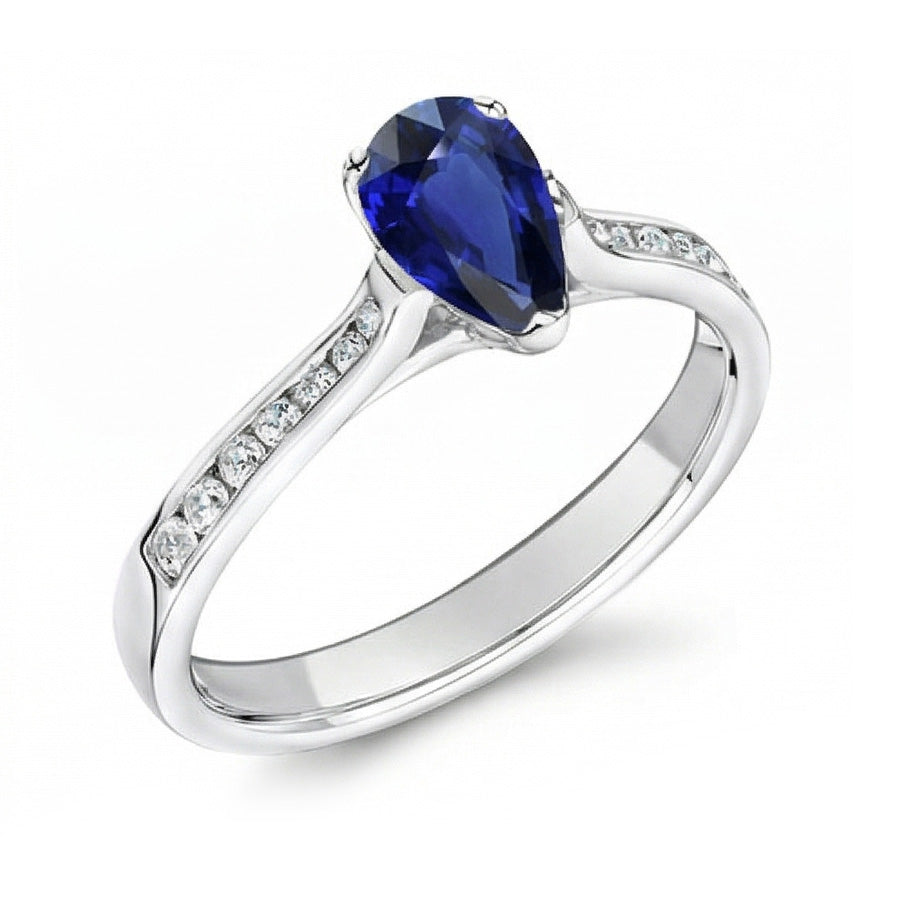 Natural Real ( Not Lab Grown )  Gemstone Jewelry Engagement Ring Pear Blue Sapphire 2 Carats