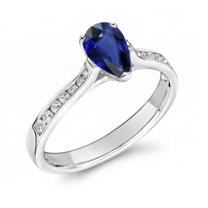 Natural Real ( Not Lab Grown )  Gemstone Jewelry Engagement Ring Pear Blue Sapphire 2 Carats