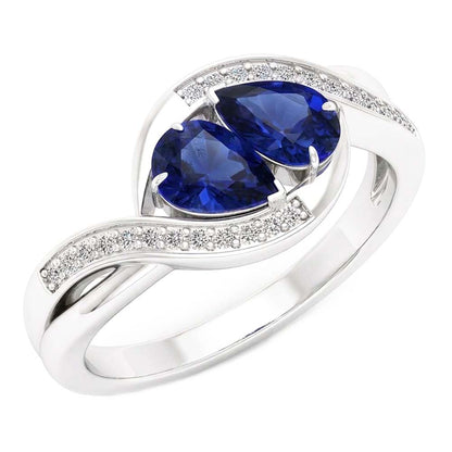 Natural Real ( Not Lab Grown )  Gemstone Jewelry Pear Blue Sapphire Ring Twisted Style 1.50 Carats