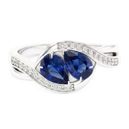 Natural Real ( Not Lab Grown )  Gemstone Jewelry Pear Blue Sapphire Ring Twisted Style 1.50 Carats