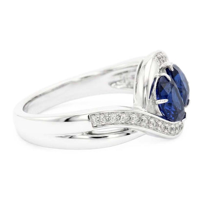Natural Real ( Not Lab Grown )  Gemstone Jewelry Pear Blue Sapphire Ring Twisted Style 1.50 Carats