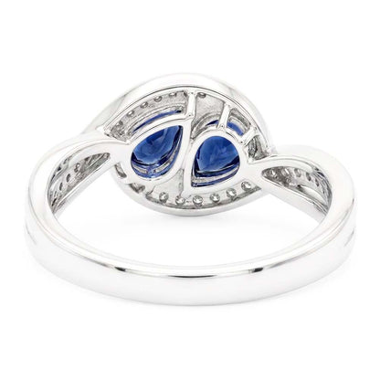Natural Real ( Not Lab Grown )  Gemstone Jewelry Pear Blue Sapphire Ring Twisted Style 1.50 Carats