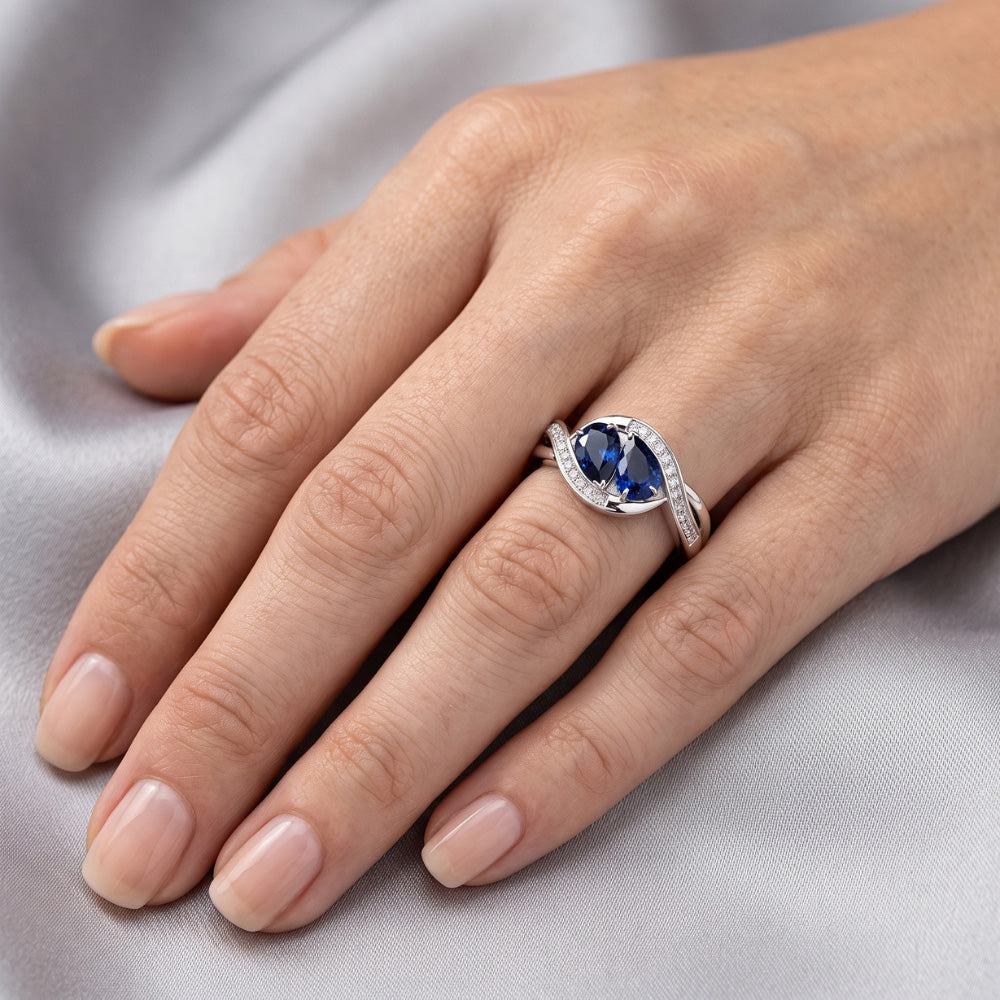 Natural Real ( Not Lab Grown )  Gemstone Jewelry Pear Blue Sapphire Ring Twisted Style 1.50 Carats