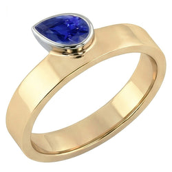 Natural Real ( Not Lab Grown )  Gemstone Pear Blue Sapphire Anniversary Ring Two Tone Gold 1 Carat