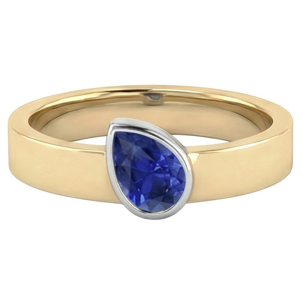 Natural Real ( Not Lab Grown )  Gemstone Pear Blue Sapphire Anniversary Ring Two Tone Gold 1 Carat