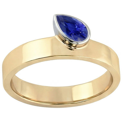 Natural Real ( Not Lab Grown )  Gemstone Pear Blue Sapphire Anniversary Ring Two Tone Gold 1 Carat