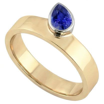 Natural Real ( Not Lab Grown )  Gemstone Pear Blue Sapphire Anniversary Ring Two Tone Gold 1 Carat