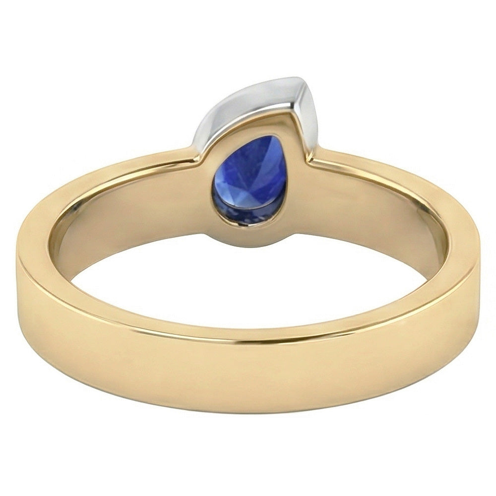 Natural Real ( Not Lab Grown )  Gemstone Pear Blue Sapphire Anniversary Ring Two Tone Gold 1 Carat