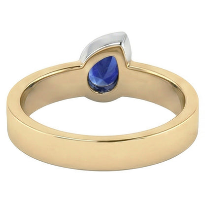 Natural Real ( Not Lab Grown )  Gemstone Pear Blue Sapphire Anniversary Ring Two Tone Gold 1 Carat