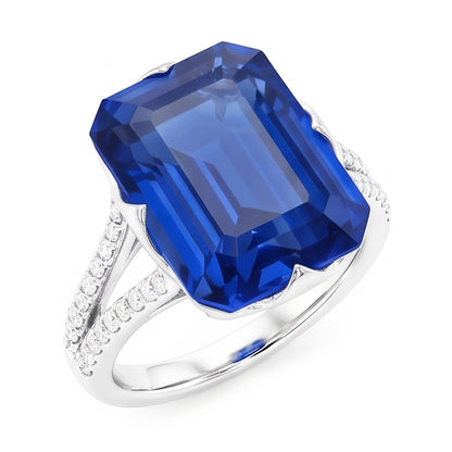 Natural Real ( Not Lab Grown )  Gemstone Ring Emerald Blue Sapphire Split Shank 5.50 Carats Jewelry