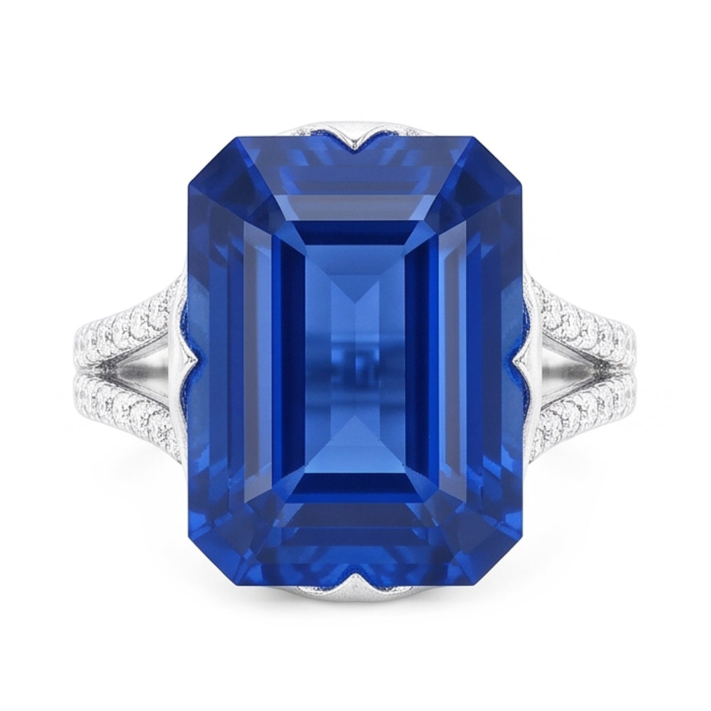 Natural Real ( Not Lab Grown )  Gemstone Ring Emerald Blue Sapphire Split Shank 5.50 Carats Jewelry