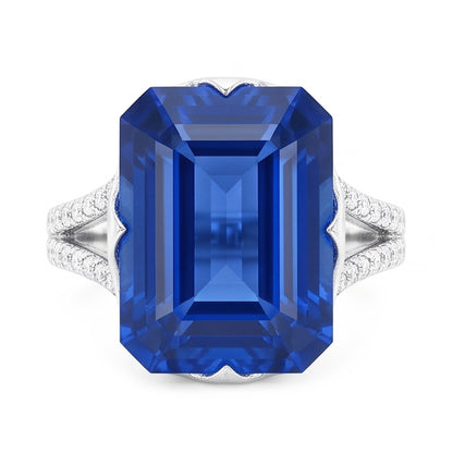 Natural Real ( Not Lab Grown )  Gemstone Ring Emerald Blue Sapphire Split Shank 5.50 Carats Jewelry