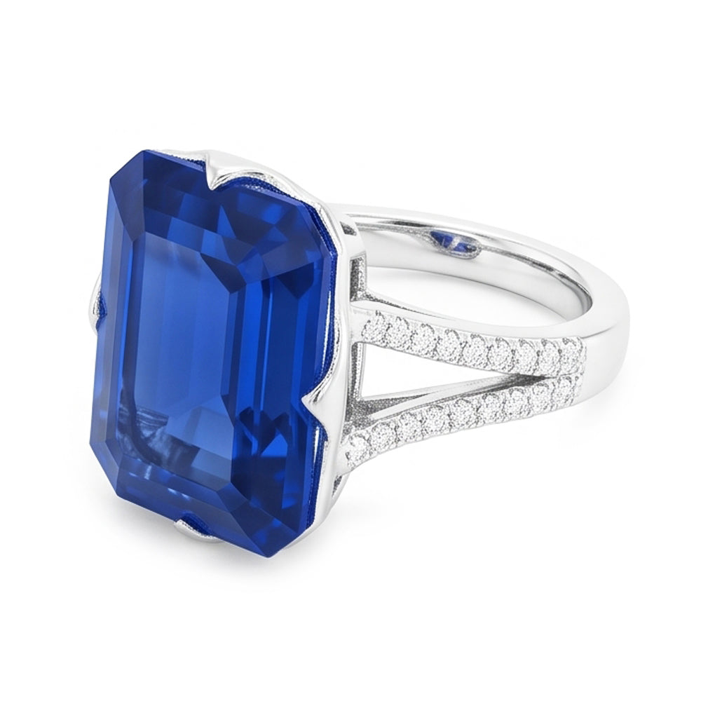 Natural Real ( Not Lab Grown )  Gemstone Ring Emerald Blue Sapphire Split Shank 5.50 Carats Jewelry