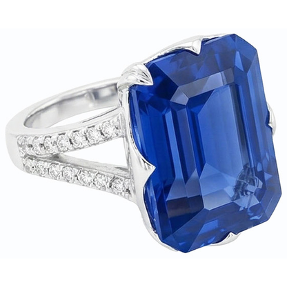 Natural Real ( Not Lab Grown )  Gemstone Ring Emerald Blue Sapphire Split Shank 5.50 Carats Jewelry