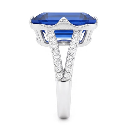 Natural Real ( Not Lab Grown )  Gemstone Ring Emerald Blue Sapphire Split Shank 5.50 Carats Jewelry