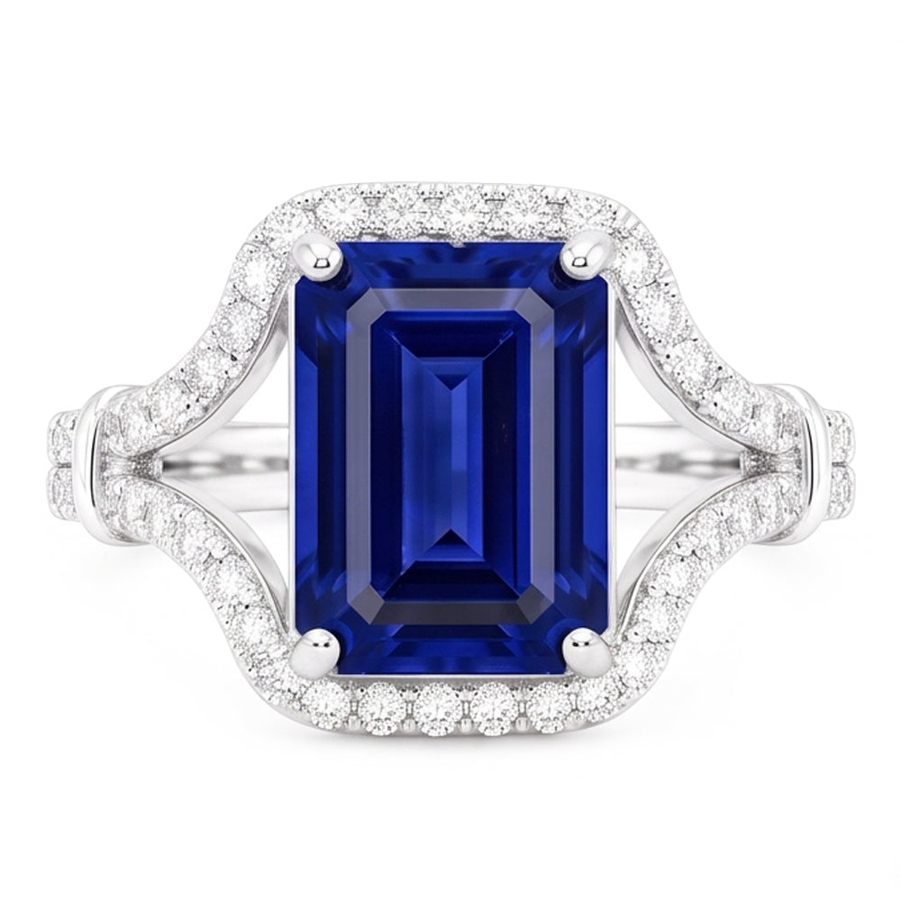 Natural Real ( Not Lab Grown )  Gemstone Ring Emerald Ceylon Sapphire Ring Split Shank 4 Carats