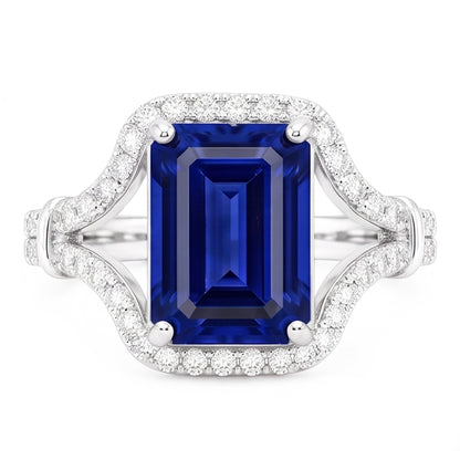 Natural Real ( Not Lab Grown )  Gemstone Ring Emerald Ceylon Sapphire Ring Split Shank 4 Carats